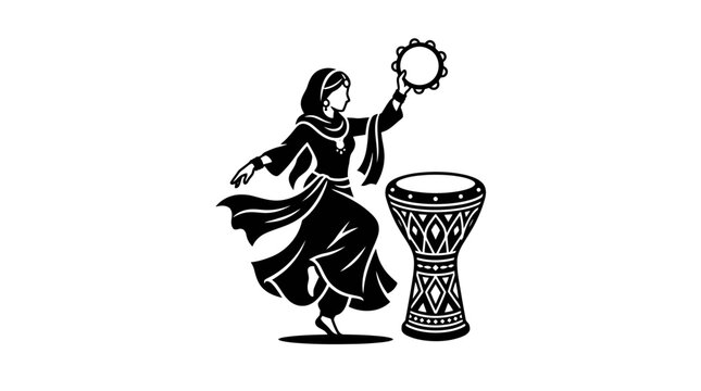 Middle Eastern Dancer with Tambourine and Drum