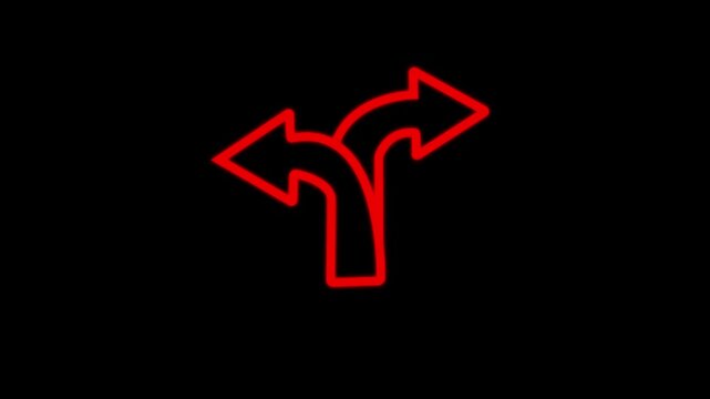 arrow splitting into left and right direction, modern motion graphic for decision making and guidance