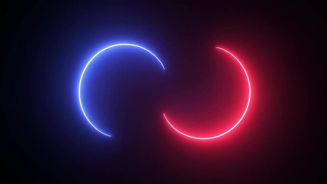 Interlocking neon rings in dynamic motion with soft glow against black background