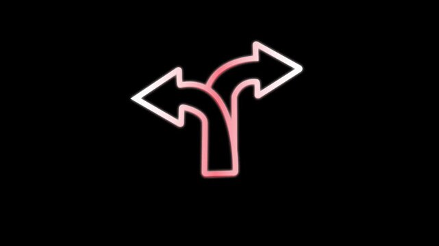 arrow splitting into left and right direction, modern motion graphic for decision making and guidance