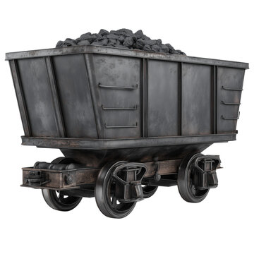 Large red bead necklace with po - Vintage steel ore mining cart filled with raw iron ore positioned on mining rails on transparent png background. Ai generated