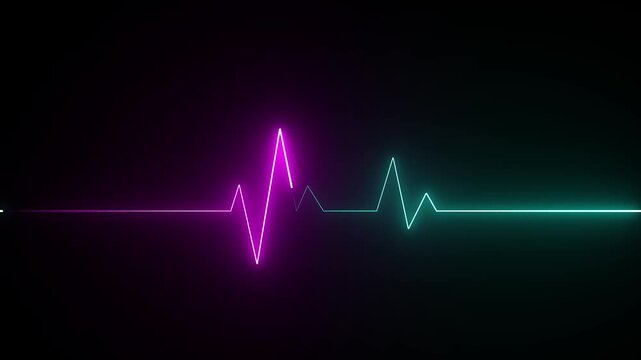 neon heartbeat cardiogram pulse animation abstract  neon heart beat icon animation on black background. animation, heartbeat pulse icon. 4k video 