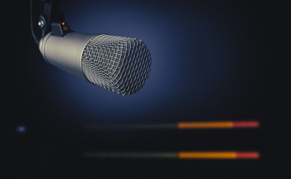 Background with a professional microphone and copy space