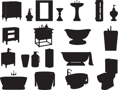 Black silhouette of household tools, and accessories