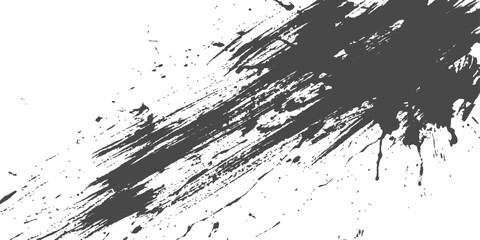 Obraz premium Abstract Black Grunge Brush Stroke Background. Dynamic dry paint texture with expressive sweeping brush marks, ink splatters, and flowing drips. Bold backdrop for branding and editorial design