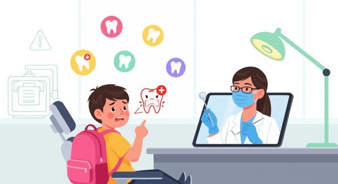 Child's Dental Telemedicine Consultation with Dentist via Video Call