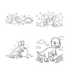 Adorable dinosaur coloring page set rex triceratops stegosaurus brachiosaurus for kids and toddlers activity © Shirina