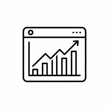 Web analytics and data growth chart in browser window line icon