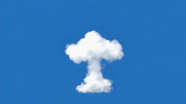Nuclear explosion cloud formation against a clear blue sky with subtle camera zoom out