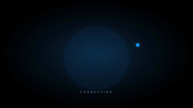 Abstract connecting loading screen with blue glowing circle, digital data progress bar animation, futuristic network connection interface