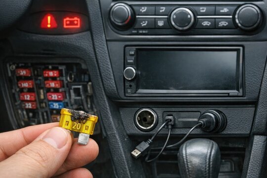 A person holds a small yellow object in a vehicle