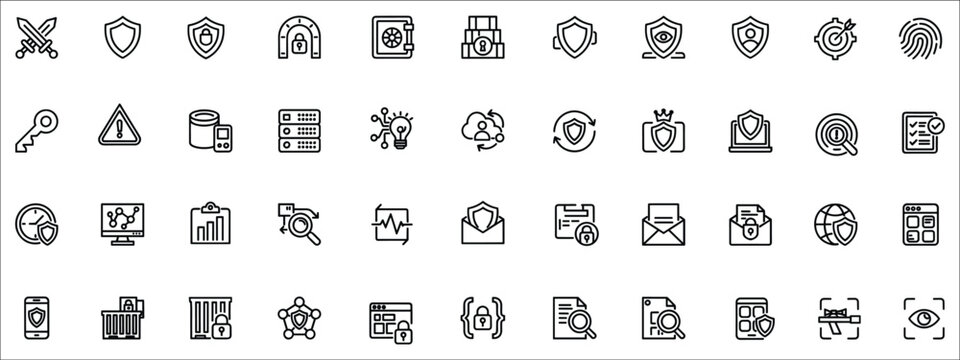 Security icons set including shields locks keys and data protection symbols