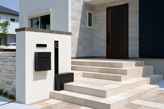 機能的な宅配ボックスがあるモダンな新築一戸建て玄関