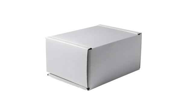 Empty white cardboard shipping box on plain background. Minimalist packaging container for e-commerce and product delivery.