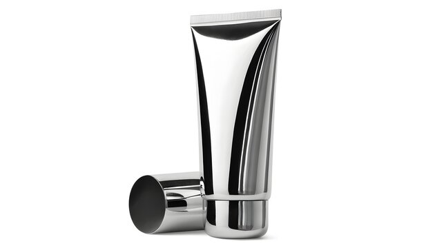 Modern chrome grooming tube with precision nozzle. Sleek metallic dispenser for high-end skincare and beard care products.