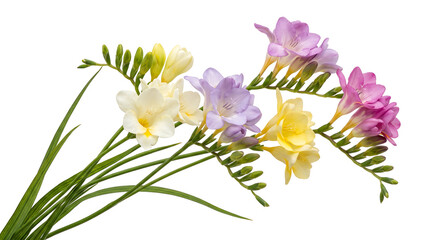 Obraz premium Spring Crocus Flowers Isolated on White Background, Delicate Purple Crocuses Blooming in Early Spring for Nature, Garden, Floral Decoration and Seasonal Beauty