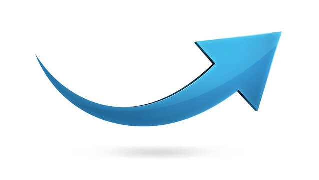 Single blue 3D arrow curving upward isolated with direction business pointing