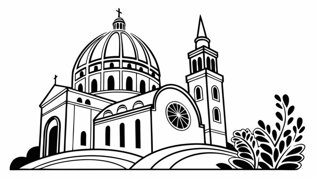 Church building stands prominently with a large dome and a tall bell tower in a classic architectural style.