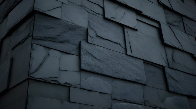 Modern dark grey stone wall texture with rectangular slate tiles