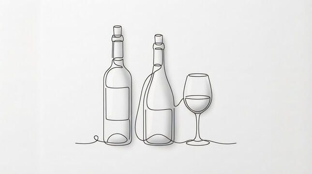 ワイングラスとボトル ミニマル線画イラスト