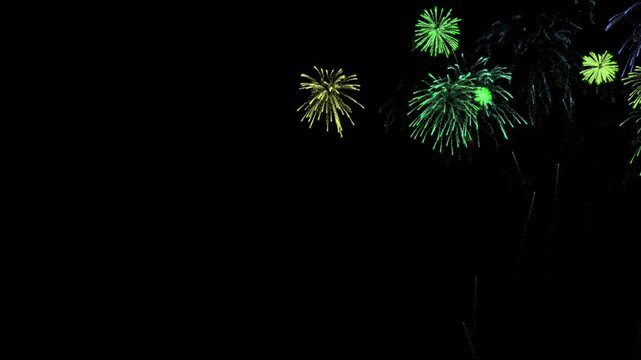 green firework celebration new year explosion yellow night dark motion footage festive holiday event party glowing spark animation background