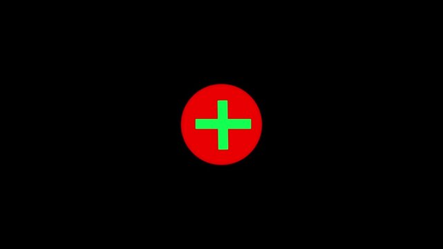 plus sign button animation on black background, health insurance and medical center concept