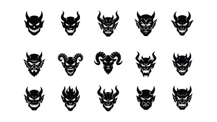 Fototapeta premium A variety of devil and demon faces isolated on white background. Ideal for horror or fantasy character design concepts.