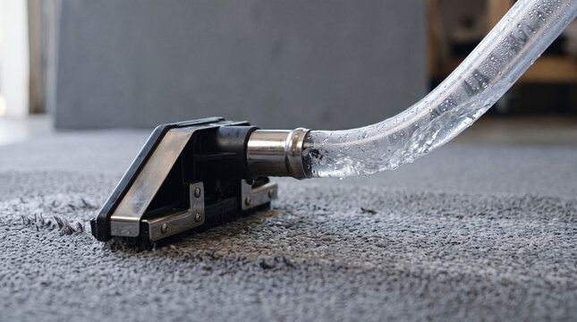Professional carpet cleaning machine head removing dirt from gray carpet.