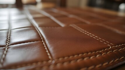 Obraz premium Closeup of brown leather upholstery with detailed stitching and quilted pattern