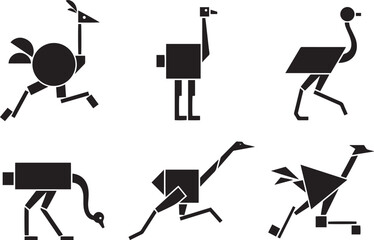 Fototapeta premium Set of ostriches. Hand drawn vector illustration