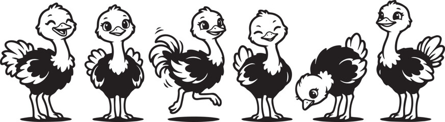 Fototapeta premium Set of ostriches. Hand drawn vector illustration