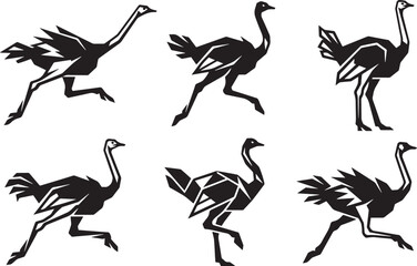 Fototapeta premium Set of ostriches. Hand drawn vector illustration