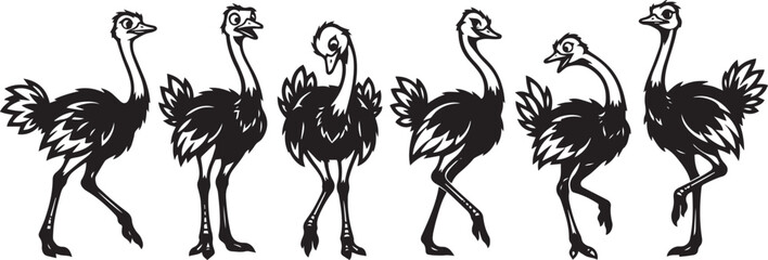 Fototapeta premium Set of ostriches. Hand drawn vector illustration