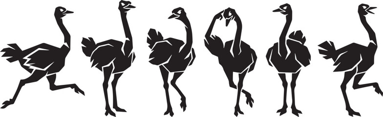 Obraz premium Set of ostriches. Hand drawn vector illustration