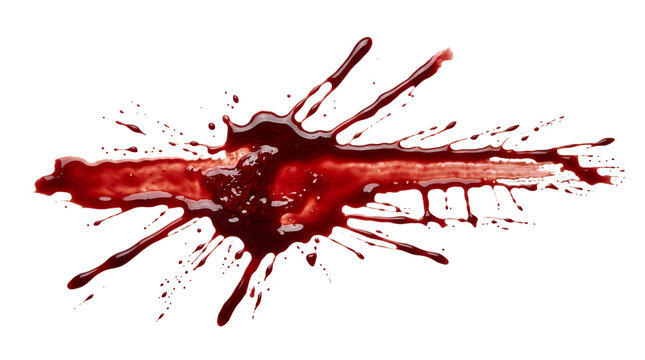 Red blood splatter effect. Scary horror stain on a isolated transparent background png.
