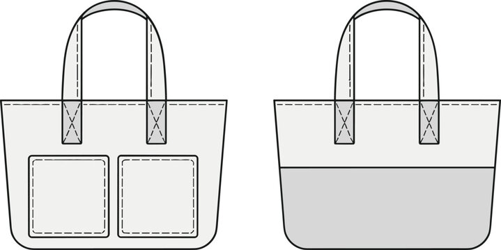 Tote bag technical sketch front and side views for fashion design