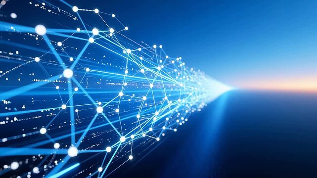 Blue data tunnel with glowing nodes