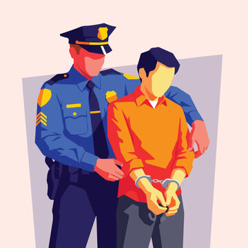 Officer arresting a suspect in handcuffs