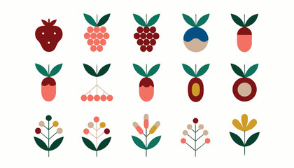 Collection of decorative stylized berry icons for botanical and food design © Sadhin07