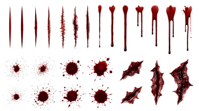 Bloody splatter and scratch set. Halloween horror gore on a isolated transparent background png