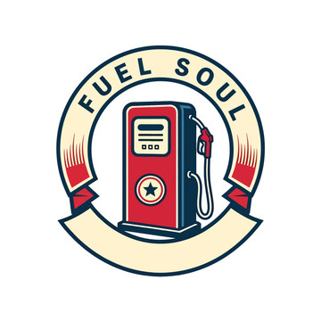 Vintage style Fuel Soul badge logo with retro gas pump illustration.