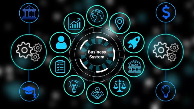 Digital technology interface with glowing blue for business strategy and data management on a dark blurred background