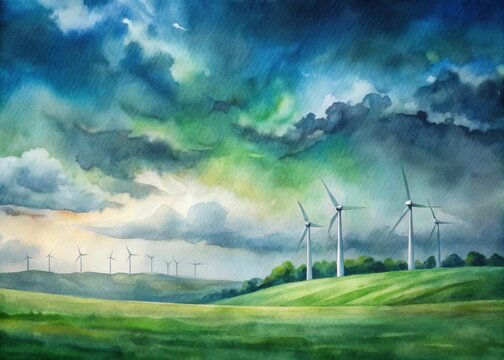 Wind Turbines in a Field on a Cloudy Day
