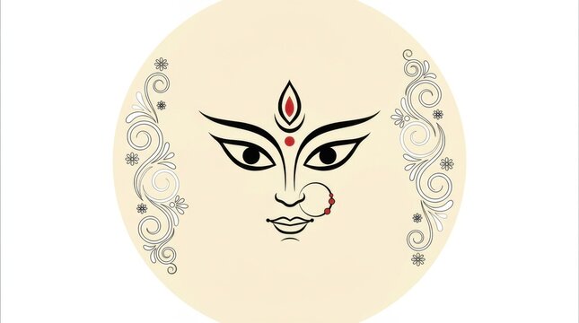 Goddess Durga face illustration. Traditional Indian deity art for religious festivals.