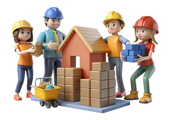 Fototapeta premium Construction Team Building Block House