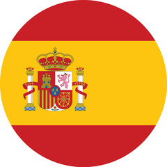 Obraz premium Spain flag button, round, circle PNG