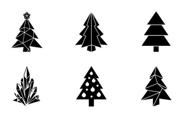 Obraz premium 70 Geometric and Stylized Christmas Tree Icons Set, Black and White Vector Graphics for Holiday Design, Festive Winter Celebration Elements 100