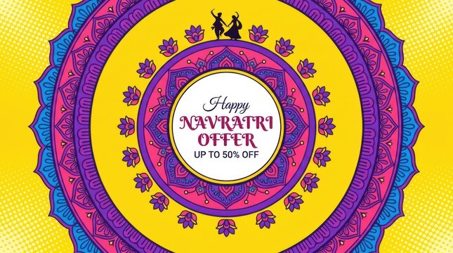 Happy Navratri sale banner design. Festive Indian holiday discount promotion background.