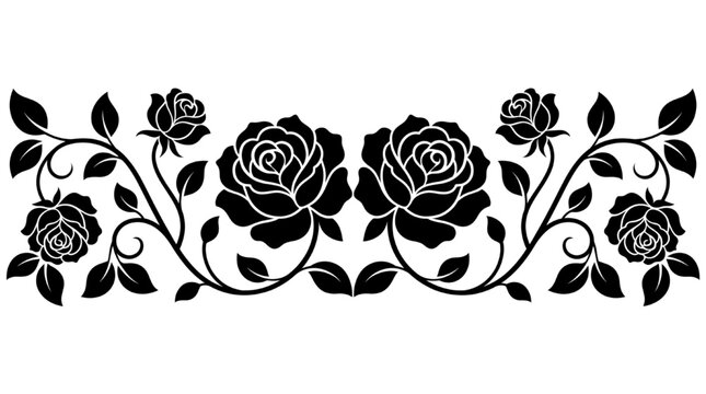 Elegant black rose vine floral border silhouette design element