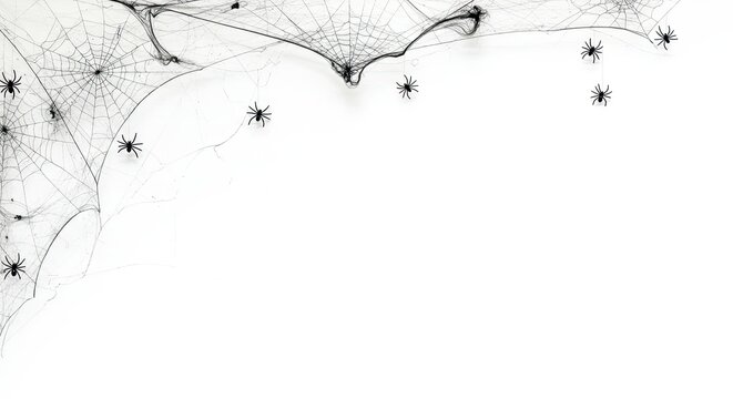 Spiderwebs with spiders on white background halloween theme